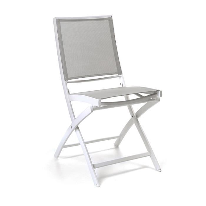 Chaise pliante alu blanc textilène gris clair Cassini
