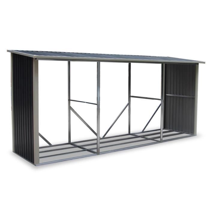 Abri bûches en métal gris anthracite 11 stères