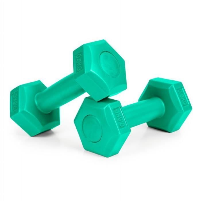 MSTORE - Haltères fitness 2x0.5kg - Poignée profilée - Forme hexagonale - Sport - Vert