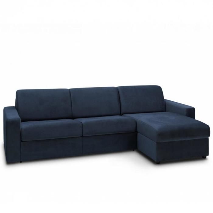 Canapé d'angle convertible NIGHT EDITION VELOURS rapido couchage 140 cm bleu marine bleu tissu Inside75