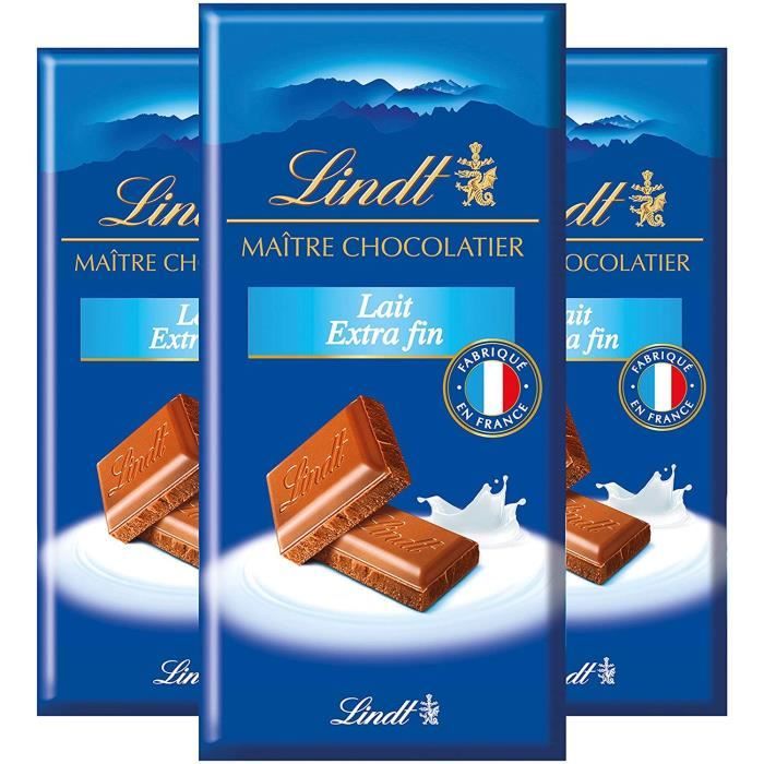LINDT Tablette Lait Extra Fin MAITRE CHOCOLATIER - Chocolat au Lait - Lot de 3x 110 g