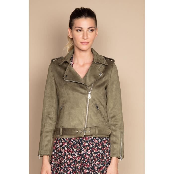 DEELUXE Perfecto court en suédine ALBANE Dark Khaki