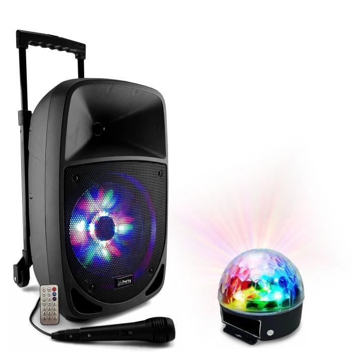 Enceinte Karaoke Lumineuse Mobile Party 300W Bluetooth / USB - Micro - Jeu de Lumiere Magic Light Bat - Fête - Soirée - Animation