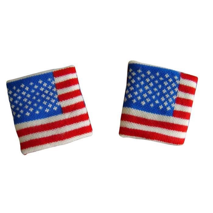 LOT 2 Bracelets poignet éponge 100% coton ETATS UNS USA AMERICAIN Sport Football Jogging Tennis - No maillot drapeau écharpe fanion