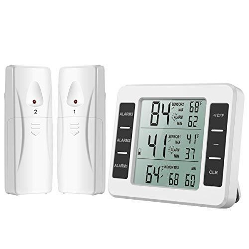 Thermomètre numérique de réfrigérateur, congélateur ou d’intérieur, avec 2 capteurs de température, étanche, sans fil, écran LCD fac