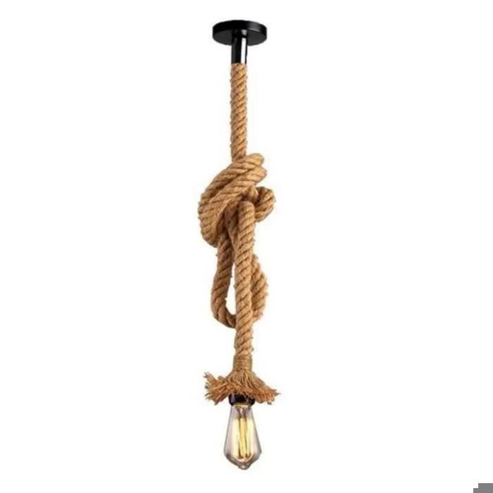 WOTTES Rétro Lampe Suspension en Corde de Chanvre Vintage Style Rustique Luminaire pour Restaurant Bar Cafe Lighting E27 2M