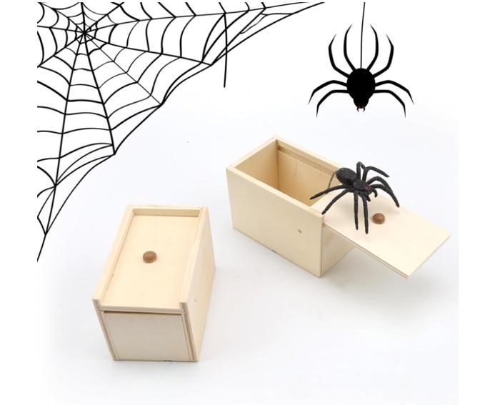 Boîte Surprise Araignée En Bois - Farce Et Attrape Avec Araignée En Silicone Réaliste - Idéal Pour Halloween, Poisson D'avril, Cadeau Farceur - 10