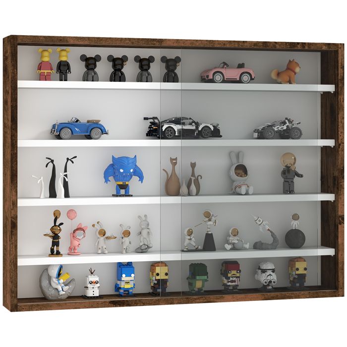 Vitrine murale pour objets de collection - HOMCOM - 80 x 9.5 x 60cm - Panneau de particules - marron