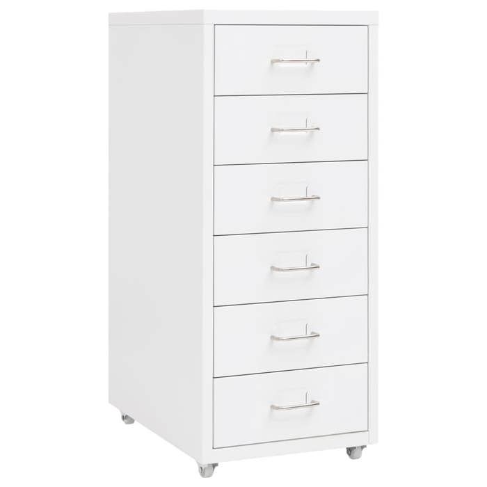 Caissons a tiroirs meuble de bureau sur roulettes 6 tiroirs 28 x 41 x 69 cm en metal blanc DEC024568