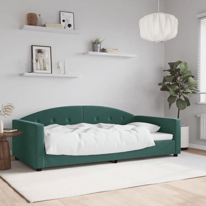 SALE 2025Lit rembourré/Lit de repos - Lit 1 personne - vert foncé - 100x200 cm velours 28.2 Kg 7367