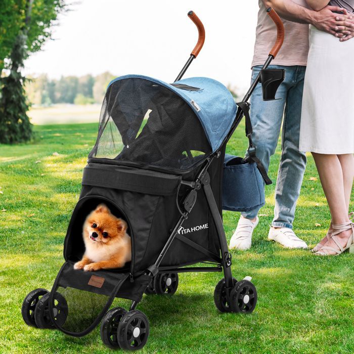 Meilleurs prix pour YITAHOME Poussette pour Chien Chat - Caisse de Transport Pliable avec 4 Roues - 11.3 kg Poussette avec fenêtres - Bleu
