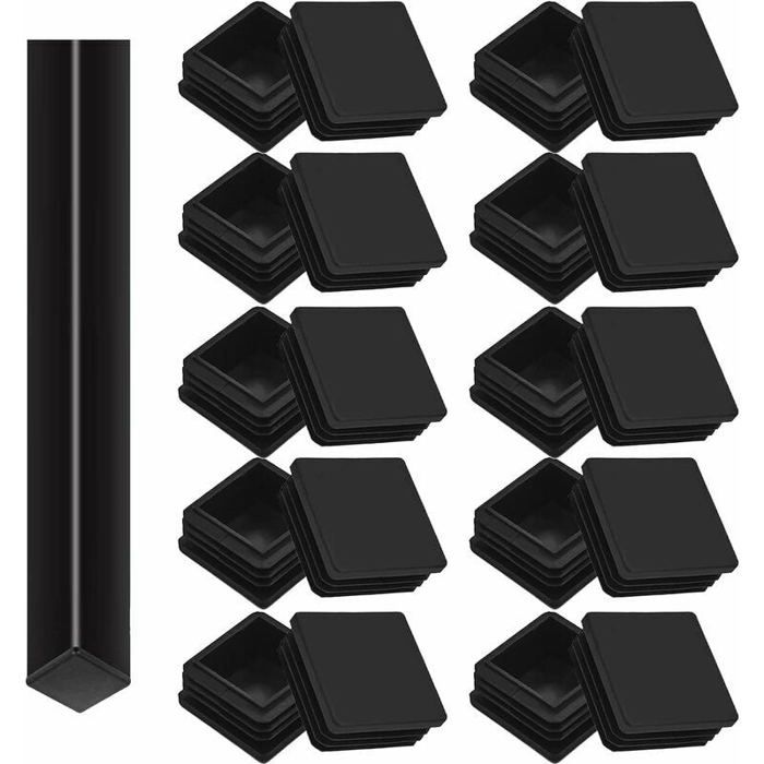 10 Bouchons Pour Tubes Carrés 40x40 Mm – Polyéthylène, Avec Lamelles, Pour Finition Propre & Sécurisée