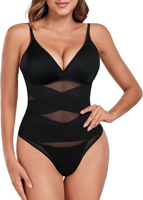 Body Gainant Femme Ventre Plat Sans Couture - Col En V, Effet Galbant Et Soutien Intégré