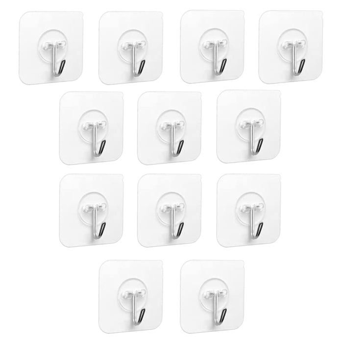 Crochets adhésifs AIMOONSA - Lot de 12 transparents inox/PVC supporte jusquà 5 kg