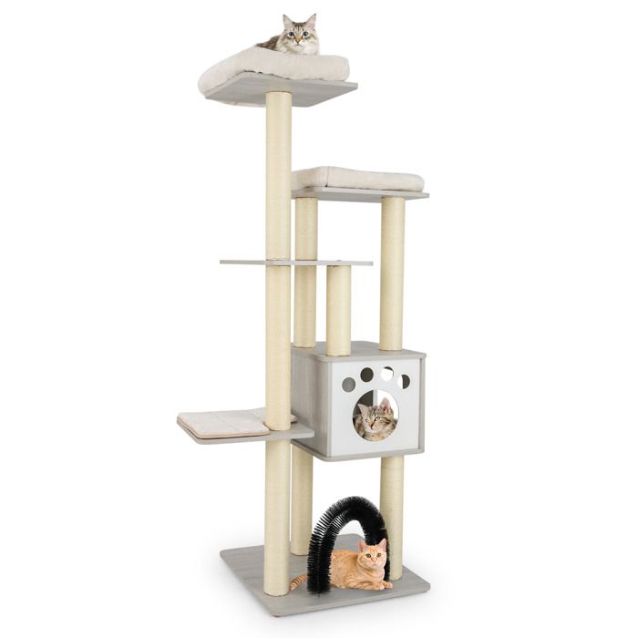 Meilleurs prix pour COSTWAY Arbre à Chat Multi-Niveaux en Bois 2 Perchoirs en Peluche Grand Condo pour Chat avec Poteaux en Sisal Tapis Lavables