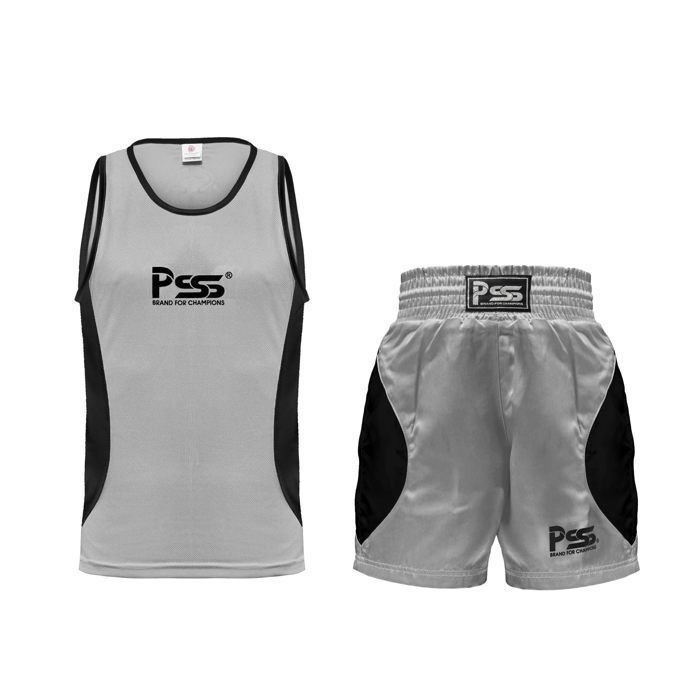 PSS Ensemble Boxe Enfants 3-14 Ans - Short + Débardeur Respirant Pour Boxe Anglaise, Française, Kick Boxing & Muay Thai (Noir, Bleu, Rouge, Gris, Vert, Bordeaux)
