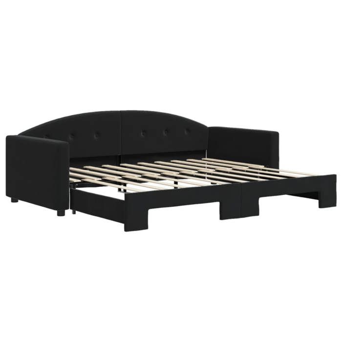 Lit de jour avec lit gigogne noir 90x190 cm - L212 x P100 x H75 cm - Velours 100% polyester