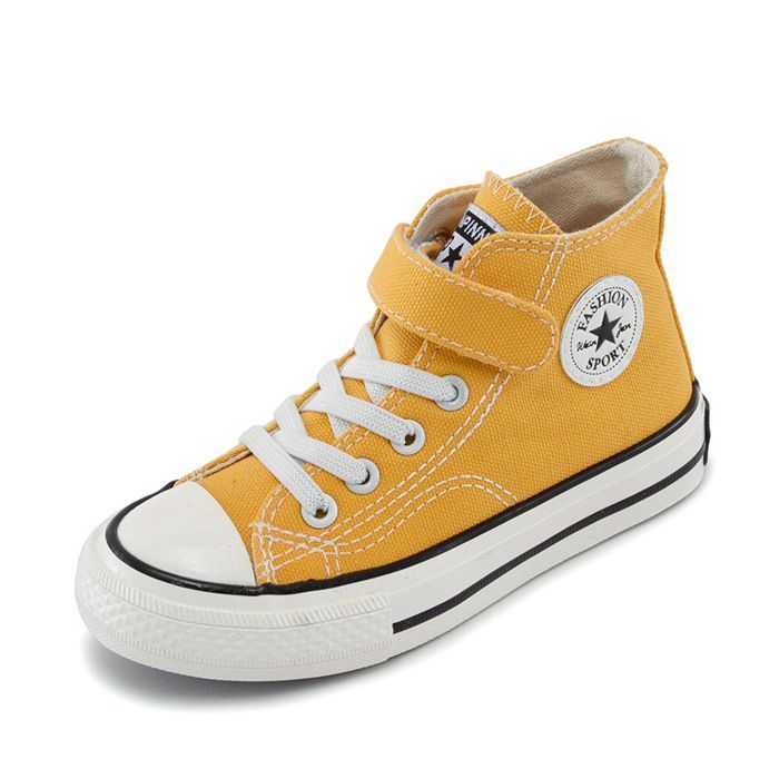 INSFITY Baskets Toile Mixte Enfant Haute Chaussures Léger Respirante Antidérapant Pour Garcon et Fille - Jaune