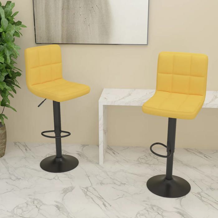 Printemps/été 2025 Tabourets de bar lot de 2 - SOLOMON - jaune moutarde tissu - 40x47x(90-111) cm LV712