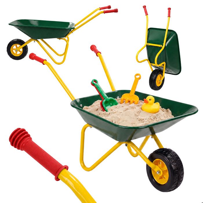 Relaxdays brouette enfant poignées antidérapantes H x L x P : 43 x 74 x 36 cm métal plastique verte