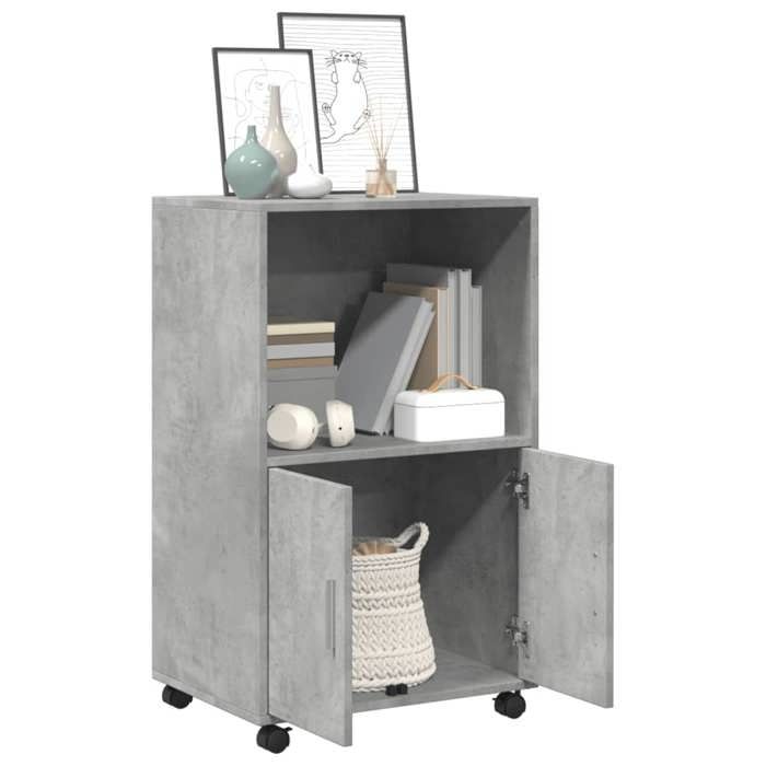Buffet bas - JILI - Gris Armoire à roulettes - pour salon - gris béton 55x40x91 cm bois dingénierie FR345