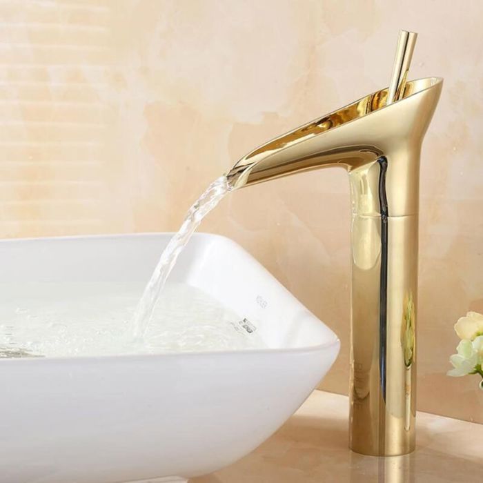 Robinet de salle de bain - PZCC - Cascade - Doré - Laiton - Cartouche céramique