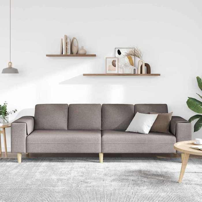 Canapé droit en tissu - VIDAXL - 250x77x76 cm - Taupe - 4 places - Tissu respirant - Accoudoirs - Moelleux
