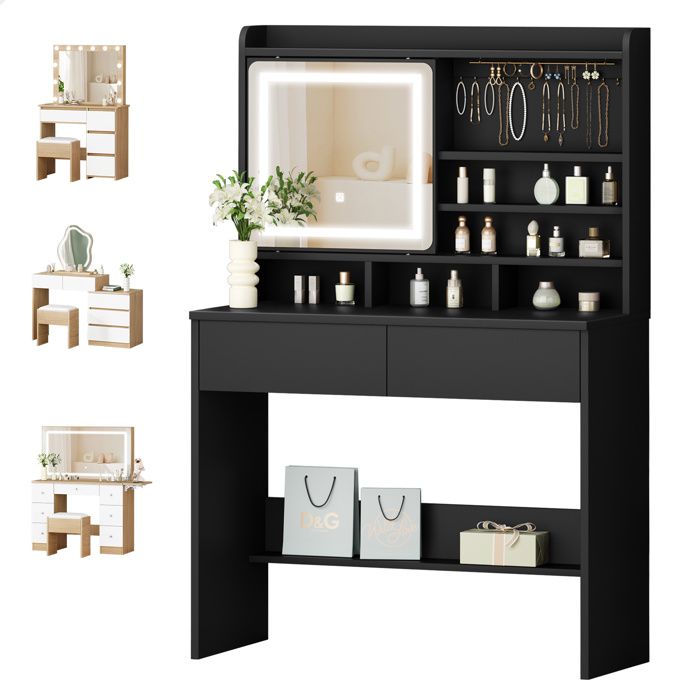 Coiffeuse ALFORDSON avec miroir et éclairage, meuble de rangement avec ...