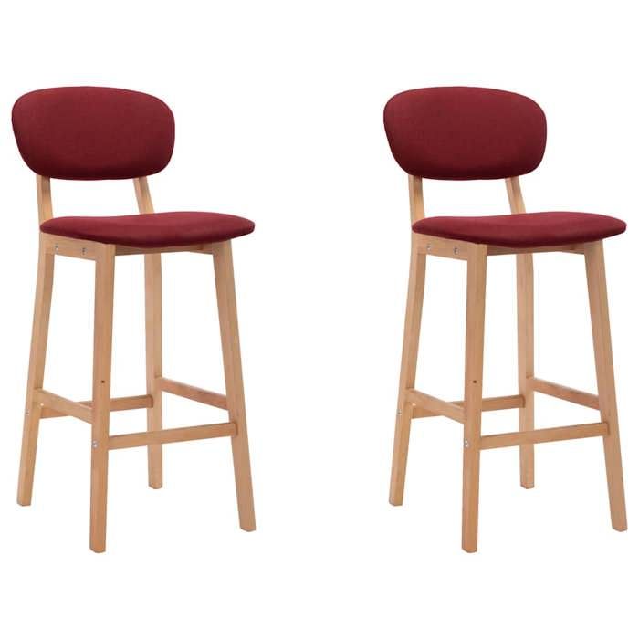 Tabourets de bar en tissu - vidaXL - Lot de 2 - Rouge bordeaux - Bois de hêtre massif - 45x47x92 cm - Siège 42x36 cm
