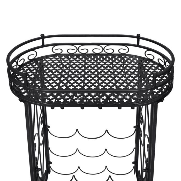 Casier à bouteilles avec porte-verre - WIENS - 9 bouteilles - Métal - 46x28.5x77.5 cm - Noir - Fer forgé