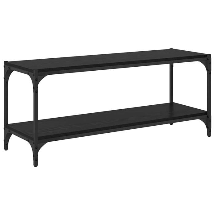 Meuble TV en bois dingénierie - vidaXL - Chêne Noir - 100x33x41 cm - Étagères en maille - Cadre en fer - Style rustique