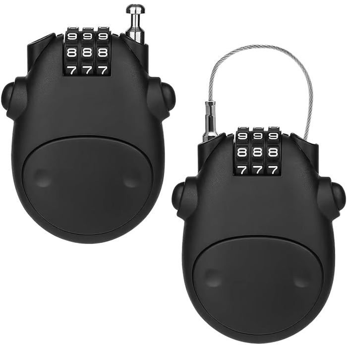 Cadenas câble rétractable - ESTAMPILLE - 80 cm - Serrure à combinaison 3 chiffres - 2 pièces - Acier allié