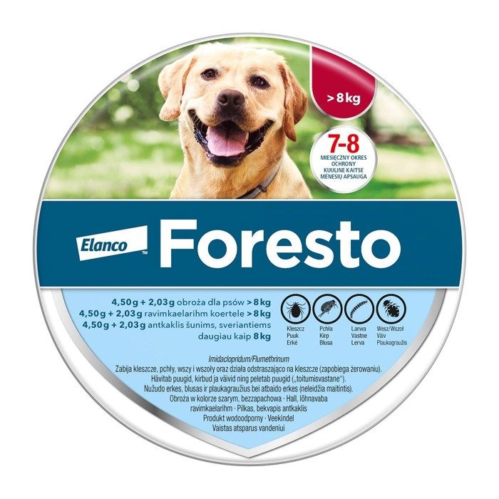 Collier antiparasitaire pour chiens - Elanco - Pour chiens de plus de 8 kg - Efficace contre puces et tiques