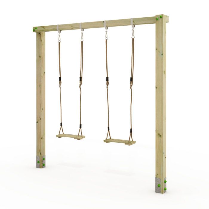 Balançoire double bois WICKEY Aero Star avec 2 sièges en bois réglables et structure robuste