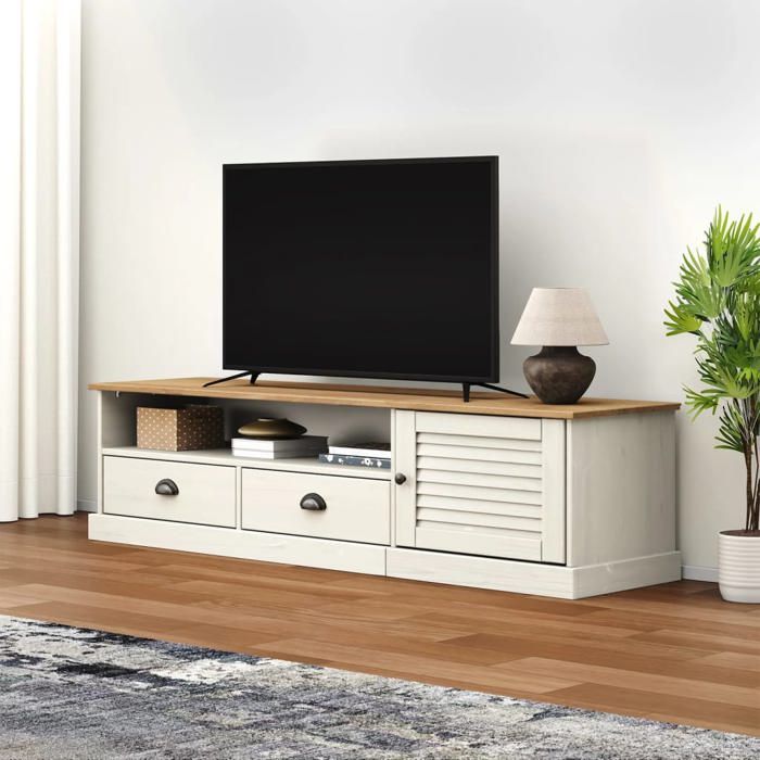Banc TV Blanc Magnifique - Meuble TV - Armoire TV Pour Téléviseur - VIGO blanc 156x40x40cm bois massif de pin CL5784987