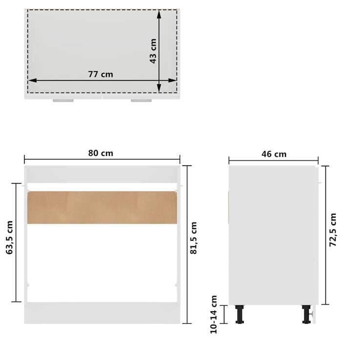 Rangement de cuisine - Meuble sous-évier Lyon Blanc 80x46x815 cm Bois dingénierie - Buffet Vaisselier Rangement@901967