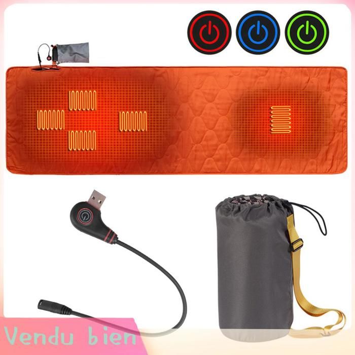 Garosa Matelas de sac de couchage Matelas Chauffant USB Pour Camping En Plein Air Tapis De Couchage Chauffant sport camping Orange