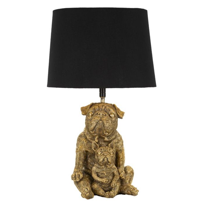 Lampe de table Dog en résine or et noir avec abat-jour en tissu - Réf. VK8681847406013