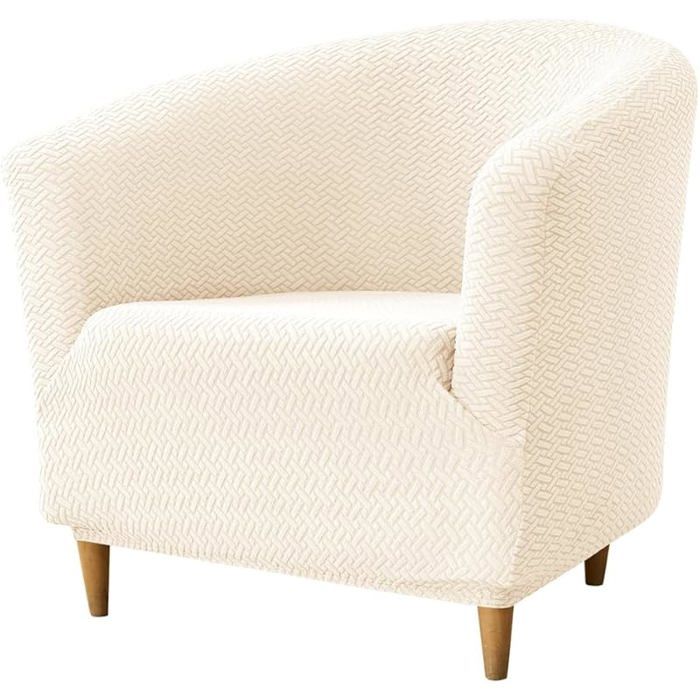 Housse de Fauteuil Cabriolet 1 Place Beige Chesterfield Jacquard Extensible Housse Fauteuil Club Tub Chair pour Blanc Cassé