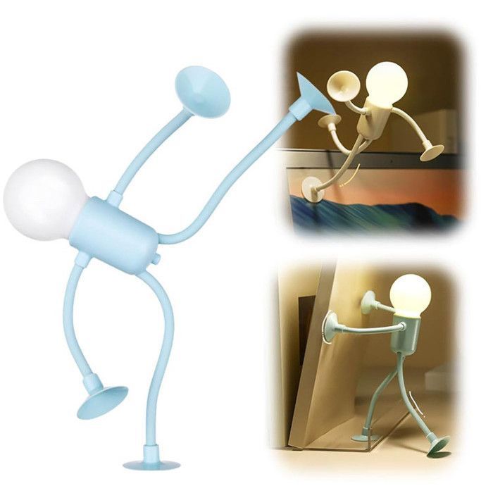 Lampe de Nuit Amusante avec Ventouse Lampe Créative en Forme de Personnage Petite Lampe de Bureau LED Décoration de Noël (Blue)