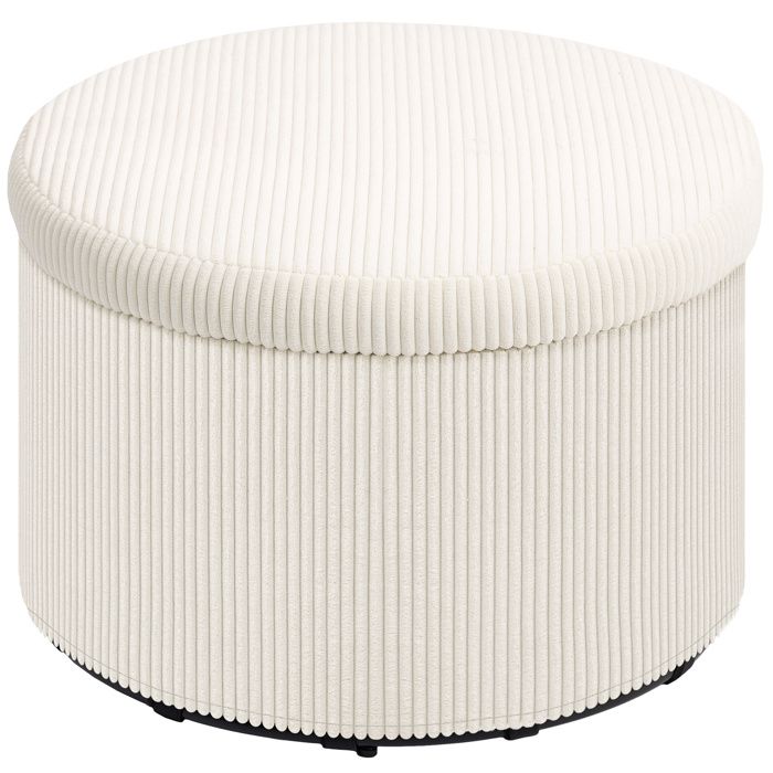 LIA Pouf coffre velours côtelé beige Ø60x41cm charge 120kg repose-pieds