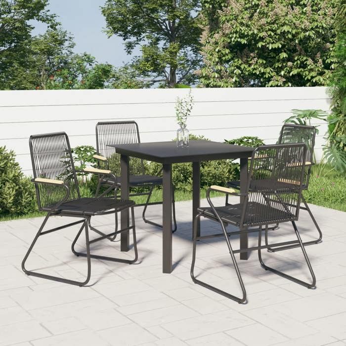 VIDAXL Ensemble Table avec chaises jardin (5 pcs) - ANTI-UV - Noir Rotin PVC 59x58x85.5 cm M349