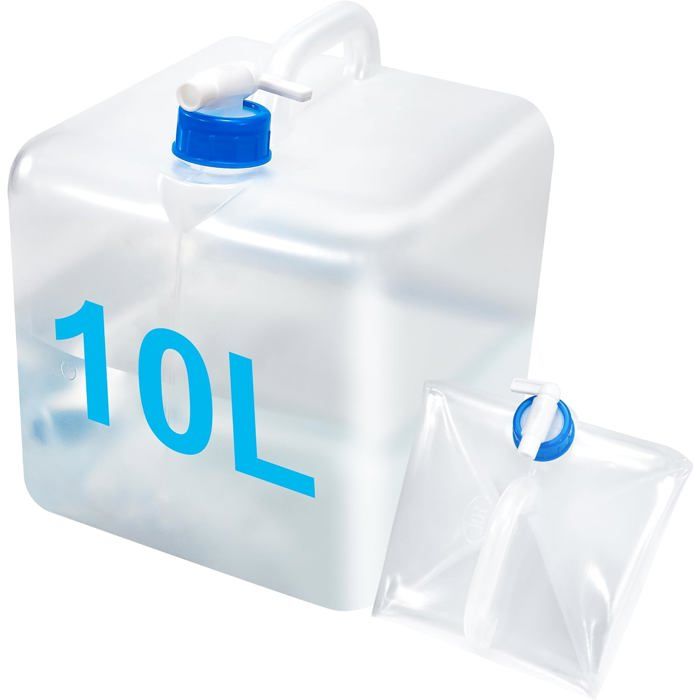 Bidon à eau pliable 10L sac portable avec robinet et poignée idéal pour plein air randonnée et kit durgence.