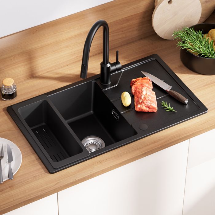 Évier de cuisine - CECIPA MAX - Évier un bac granit 78x45 cm - 1 bac - Égouttoir réversible - À poser