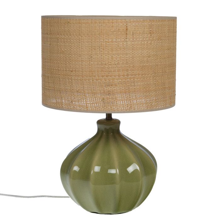 Lampe Clémence verte abat jour raban - Amadeus