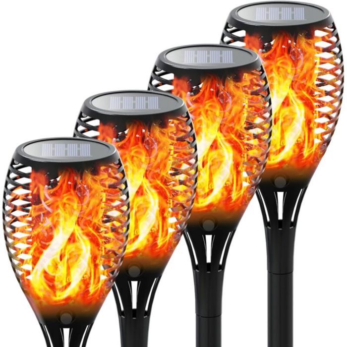 Torches solaires LED - Imperméabilité IP65 Capteur crépusculaire - Jardin et événements - Lot de 4 58 cm