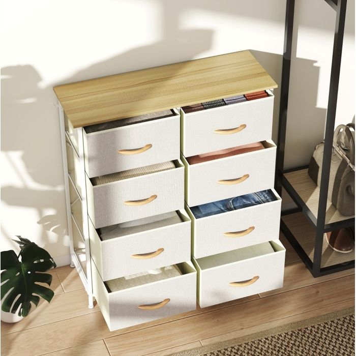 ELVORIN Commode 8 tiroirs 86 x 30 x 94 5 cm structure en acier beige