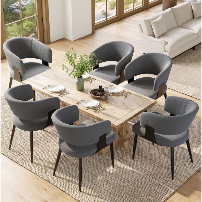 Lot de 6 chaises en flanelle ergonomiques et légères dossier courbé salle à manger ou coiffeuse beige/gris