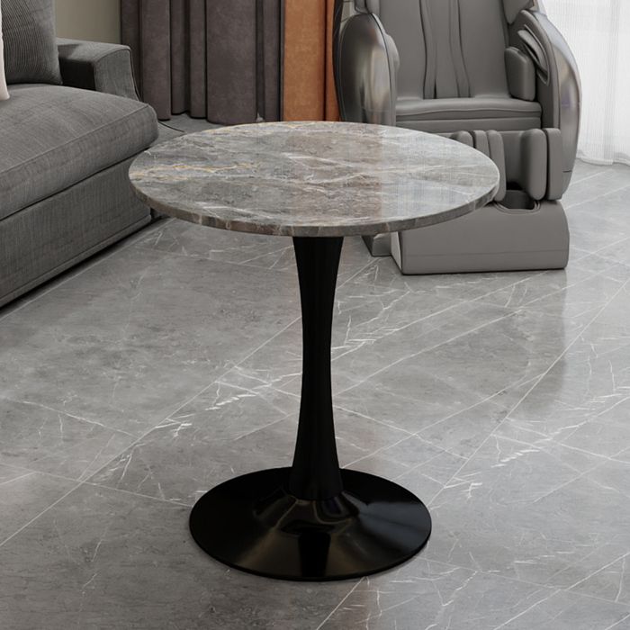 Table à manger ronde EVRYAE 70 x 70 x 72 cm aspect marbre gris veiné piètement central noir 2 personnes