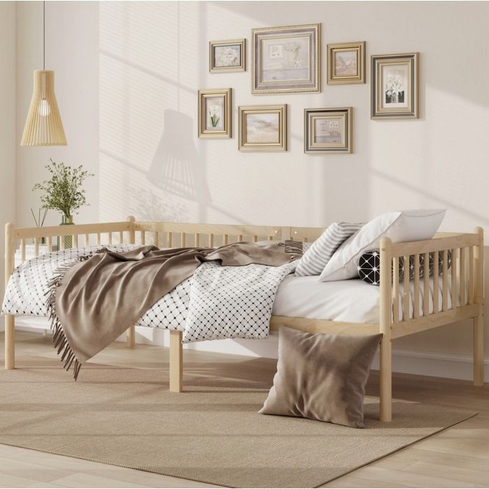 Lit Banquette 1 Place 90×200 cm avec 3 Barrières 14 Lattes et Rangement sous le Lit Sans Matelas - UVRION